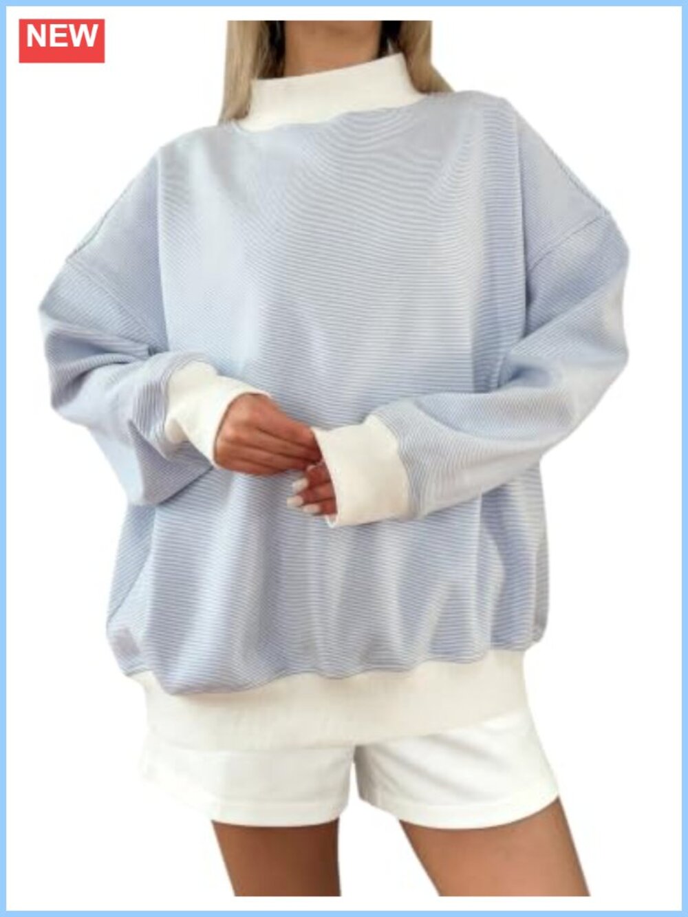 Women's Mock Neck Oversized Striped Sweatshirt Long Sleeve Pullover